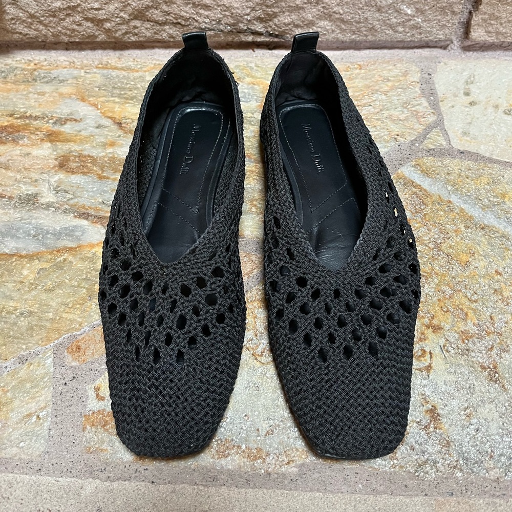 Massimo Dutti Woven Open Knit Ballet Flats Black 39